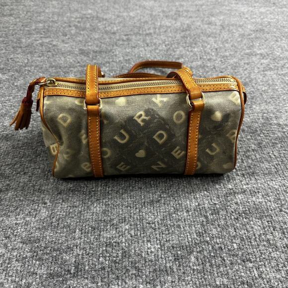 Dooney Bourke Mini Barrel Satchel Brown Logo Canvas Leather Heart Charm Y2K - Picture 3 of 16